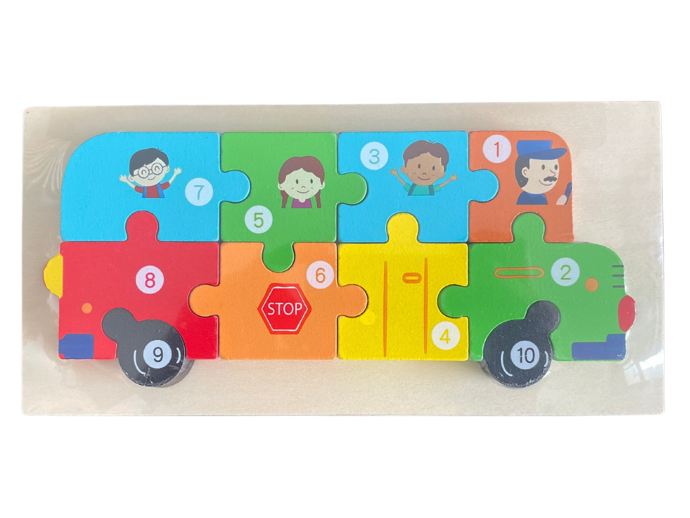 dřevěné puzzle vkládačka autobus pro děti na rozvoj motoriky a koordinace