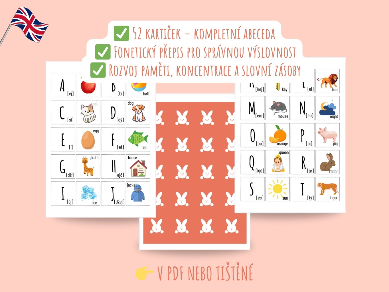 Anglické pexeso pro děti – spojování písmen s obrázky a výukou slovíček
