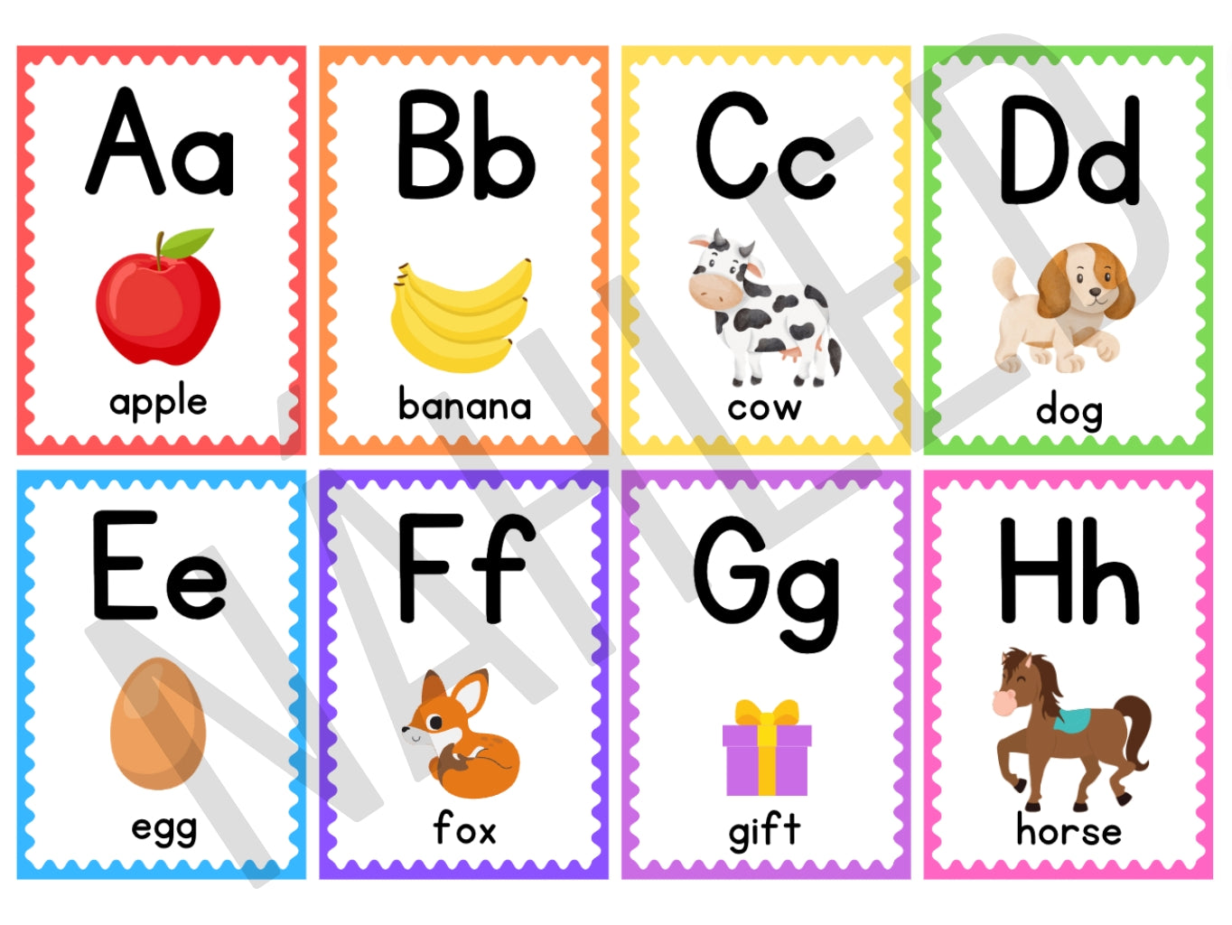 Anglické abecední flashcards pro děti – 26 barevných kartiček