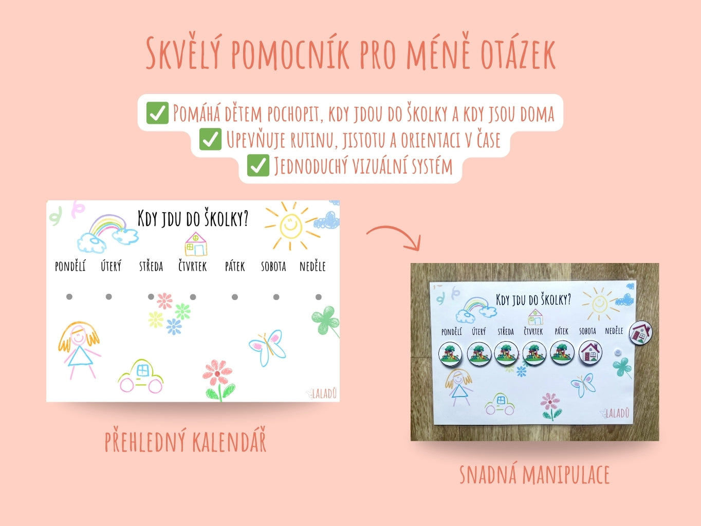 Dětský plánovač do školky – vizuální kalendář dnů v týdnu