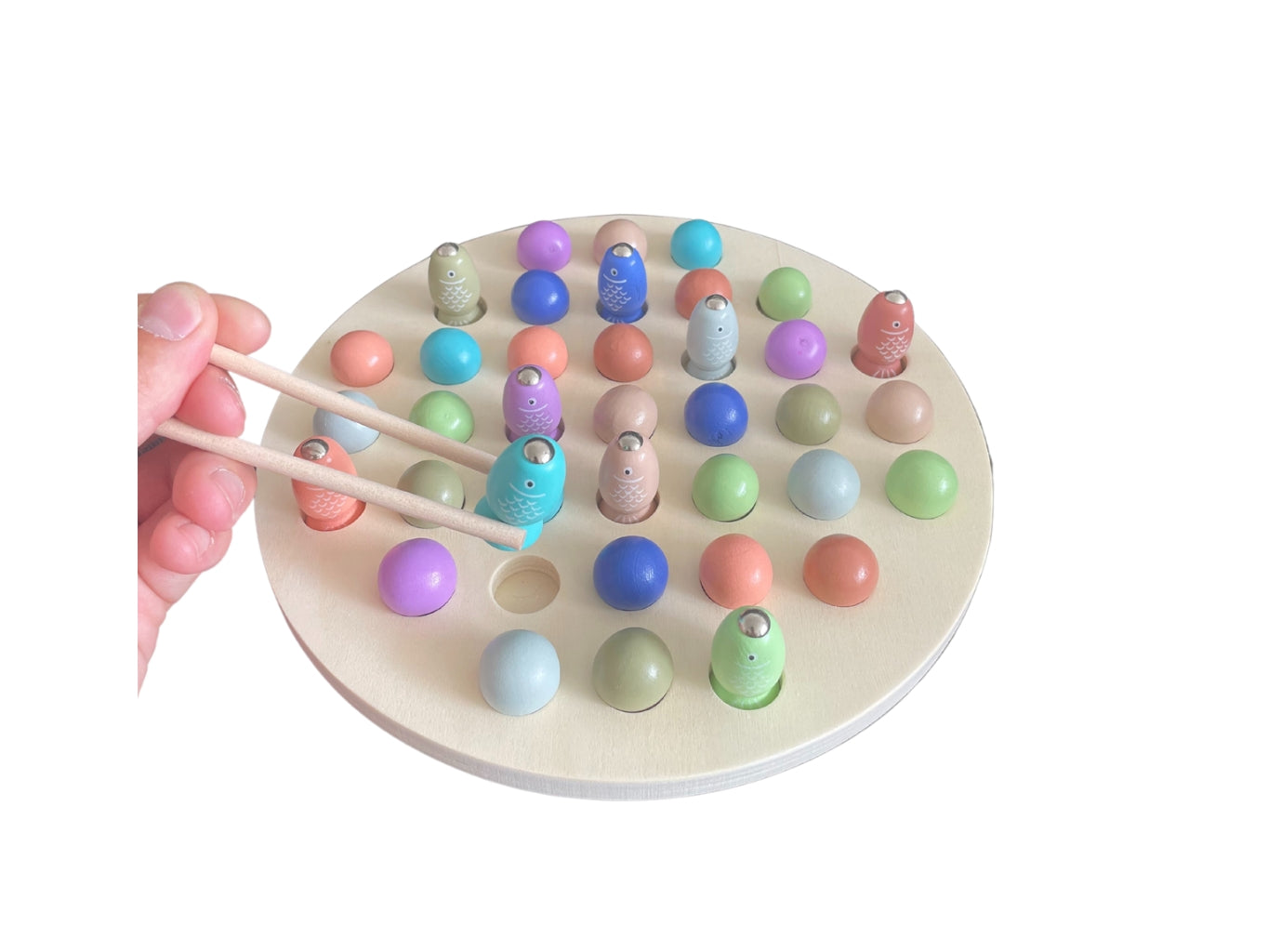 Dřevěná Montessori hra magnetický rybolov s barevnými rybkami