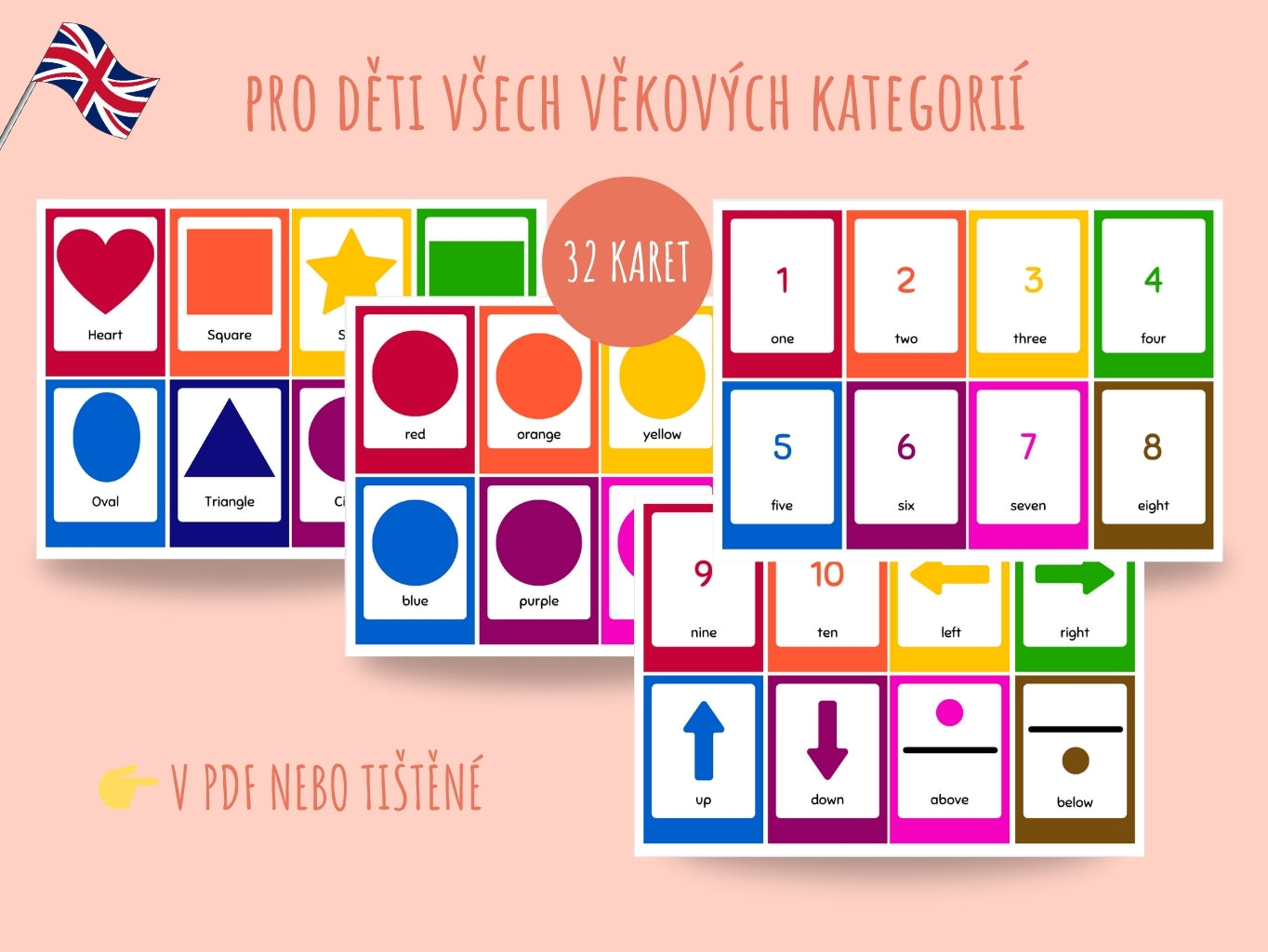 Výukové kartičky pro děti – tvary, barvy, čísla a prostorová orientace