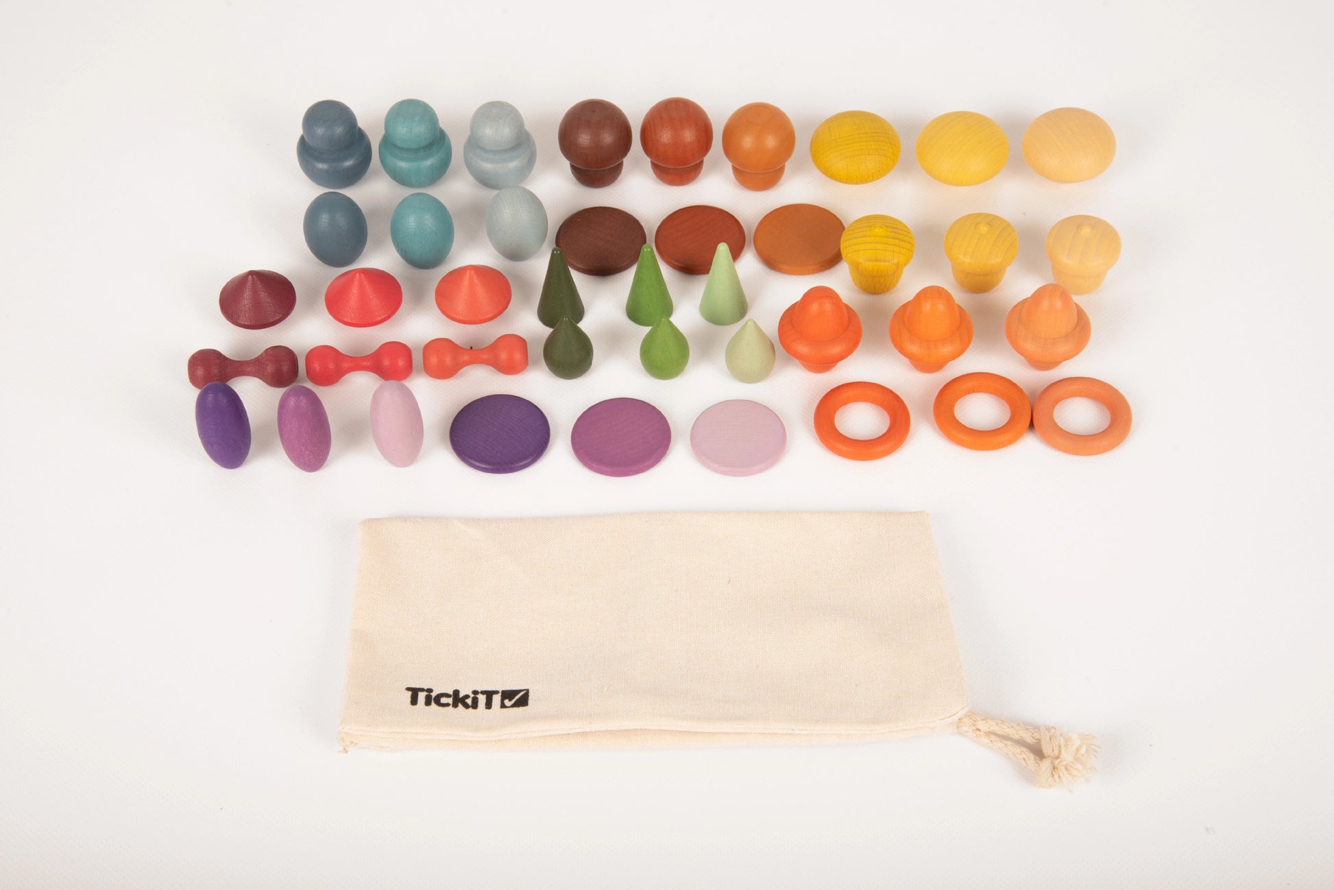 TickIt Loose Parts Barevná sada dřevěných tvarů pro volnou hru