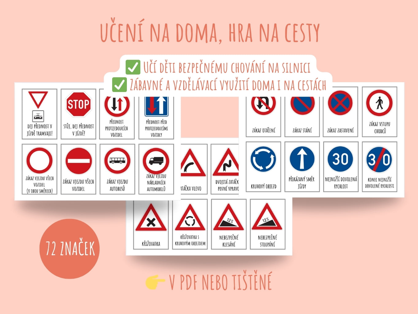Výukové kartičky s dopravními značkami pro děti – bezpečnost na silnici hravou formou