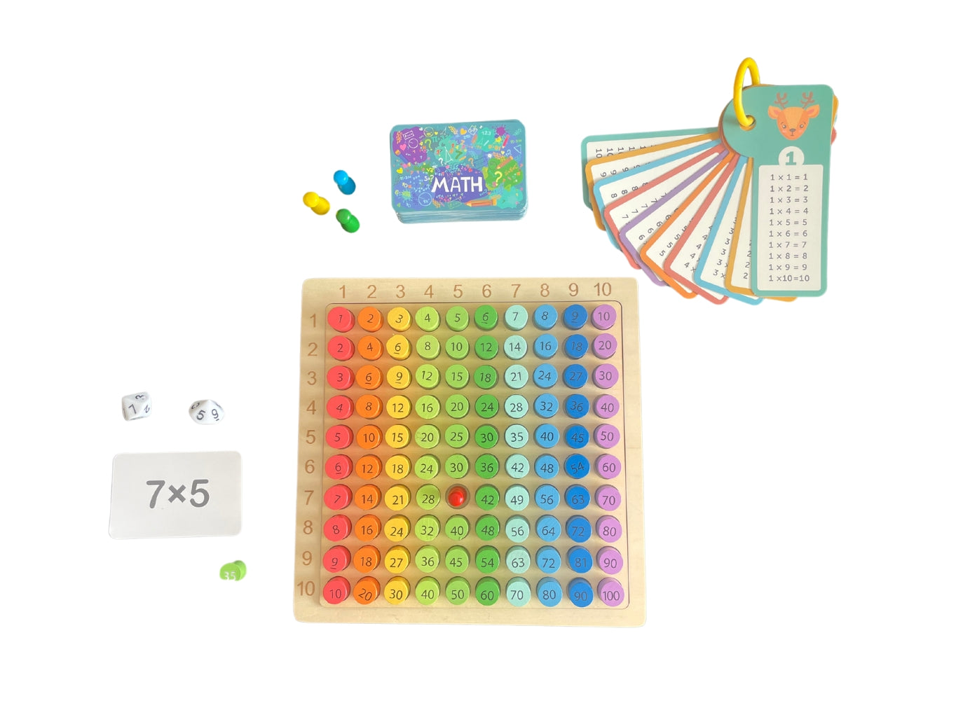 Montessori dřevěná hračka – tabulka násobilky s kartami