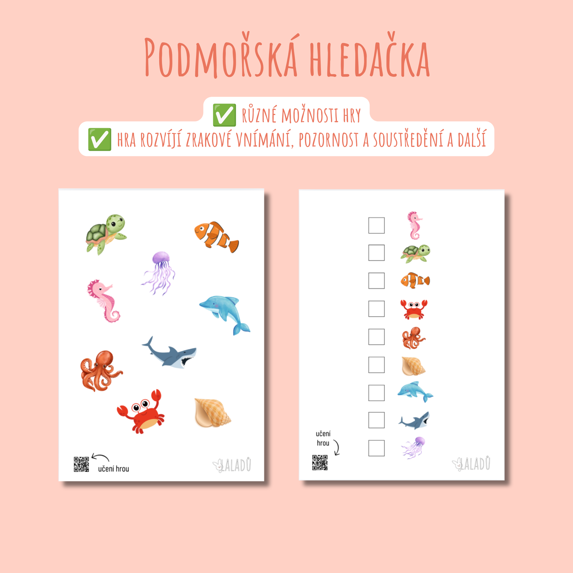 Podmořský svět hledačka pro děti zdarma s obrázky mořských živočichů