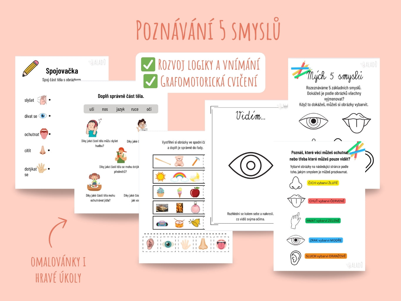 Pracovní listy 5 smyslů pro děti – zrak, sluch, čich, chuť a hmat