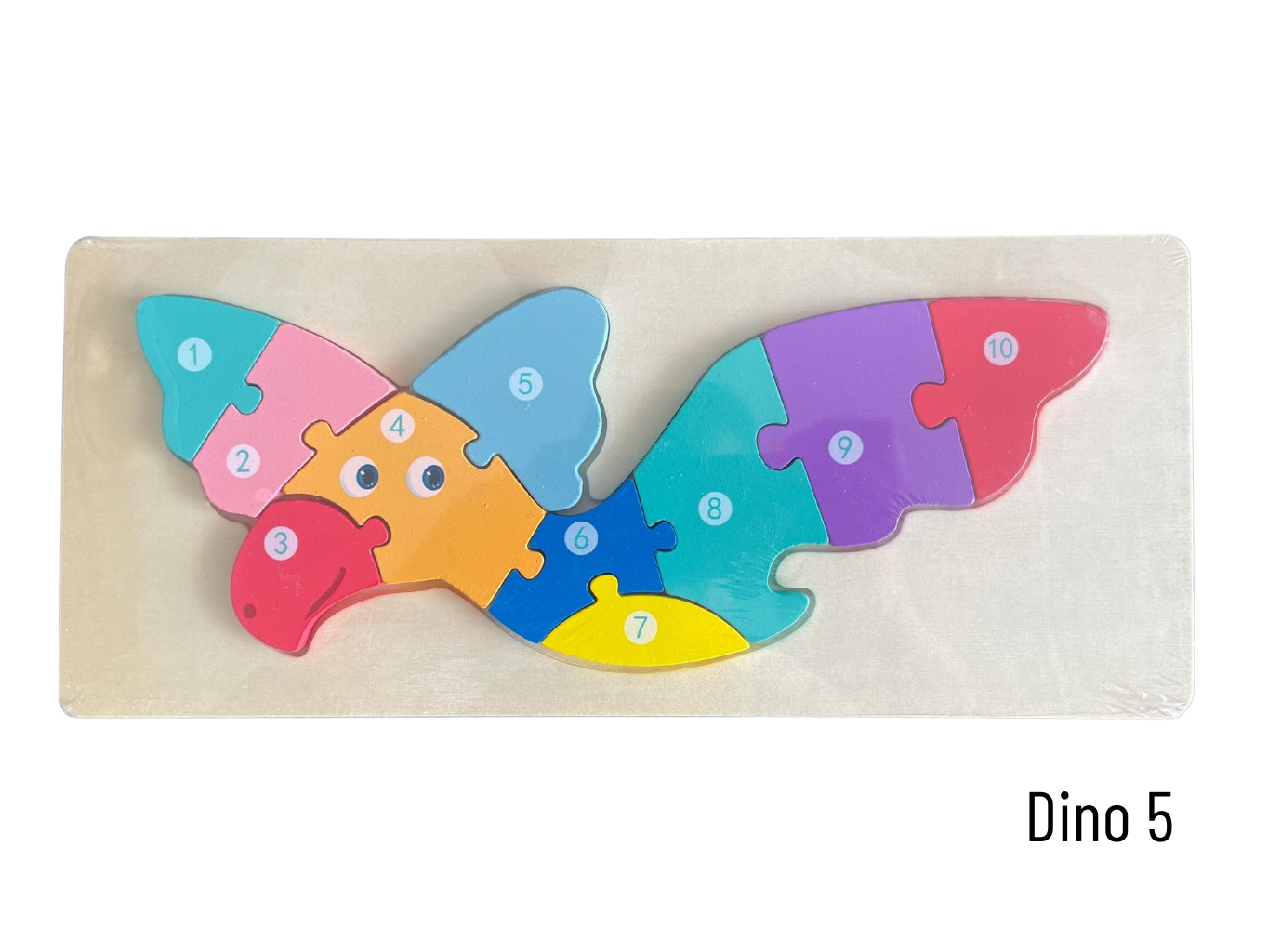Barevná dřevěná vkládačka puzzle dinosaurus pro děti od 2 let