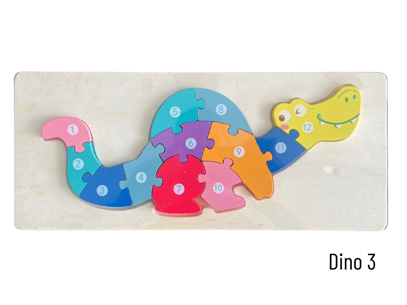 Barevná dřevěná vkládačka puzzle dinosaurus pro děti od 2 let
