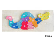 Barevná dřevěná vkládačka puzzle dinosaurus pro děti od 2 let