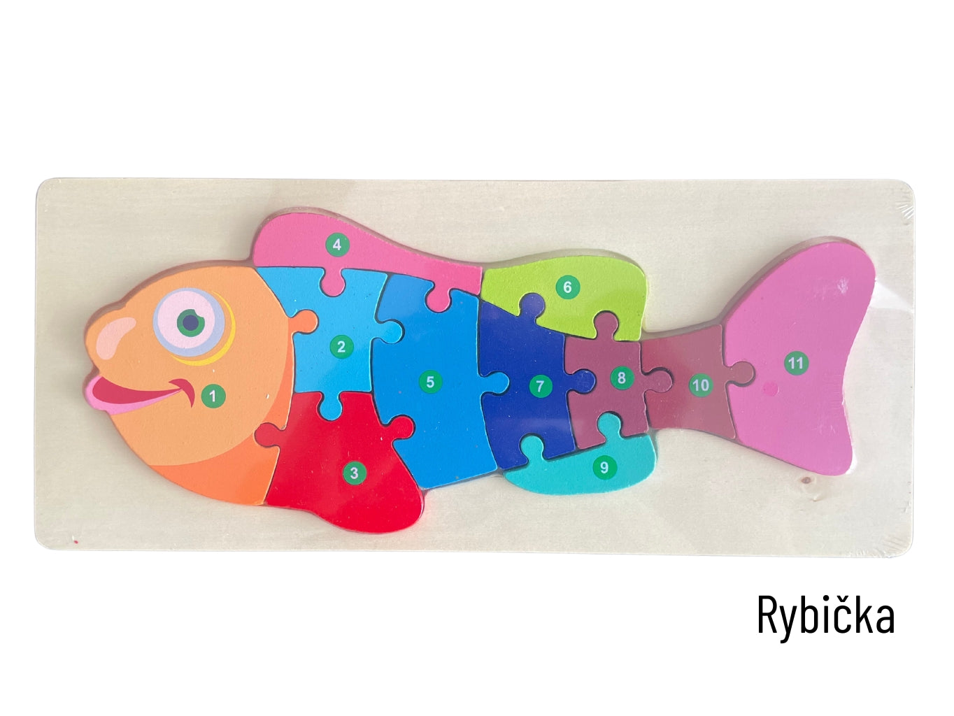 Barevná dřevěná vkládačka puzzle ryba pro děti od 2 let