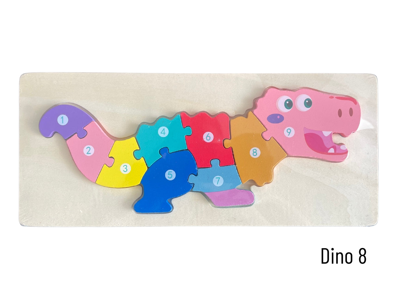 Barevná dřevěná vkládačka puzzle dinosaurus pro děti od 2 let