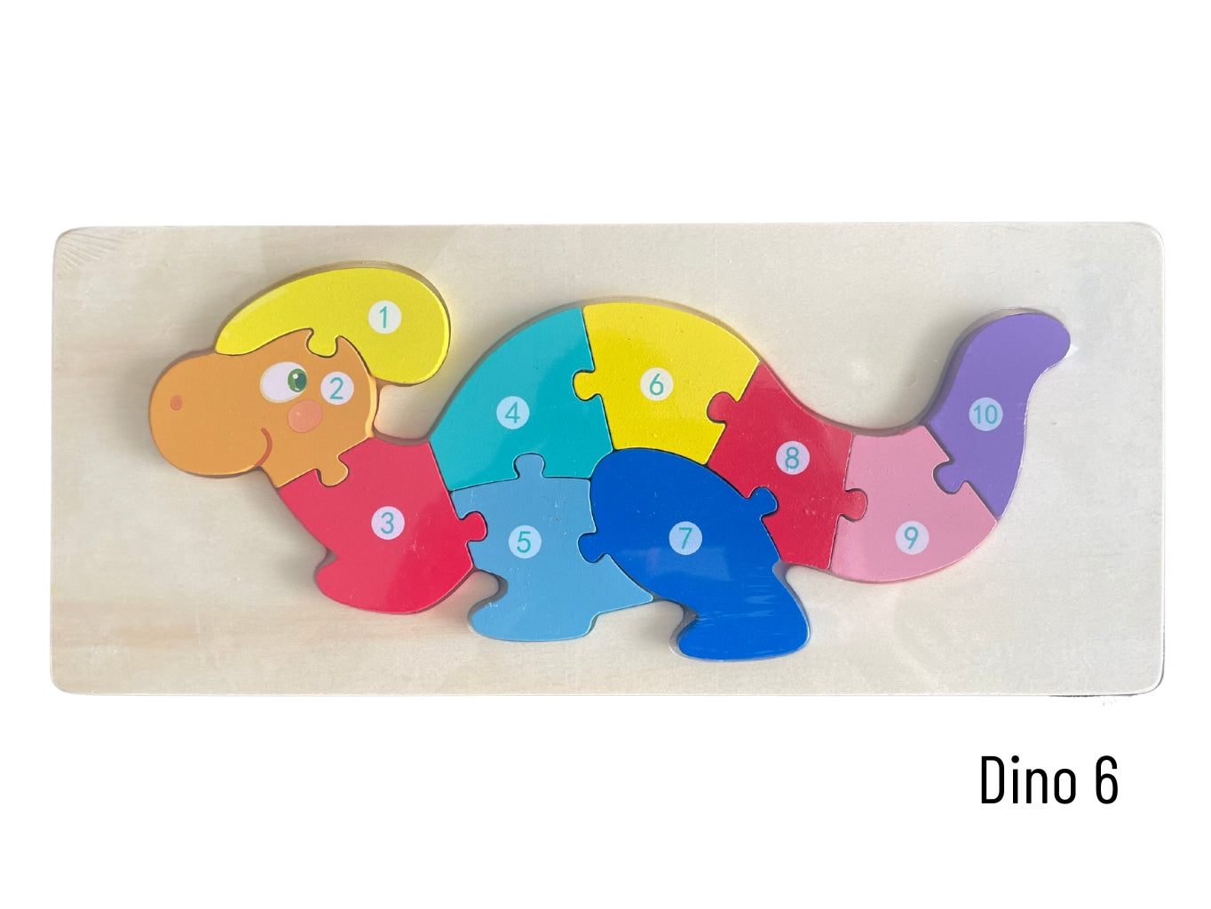 Barevná dřevěná vkládačka puzzle dinosaurus pro děti od 2 let