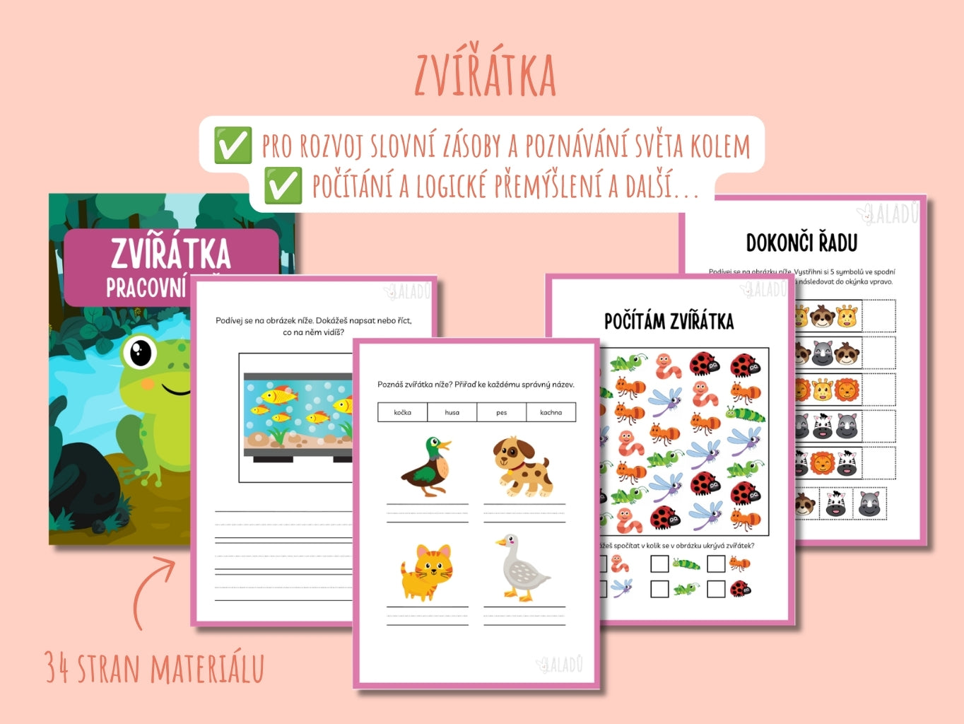 Zvířátka pracovní sešit pro děti v PDF